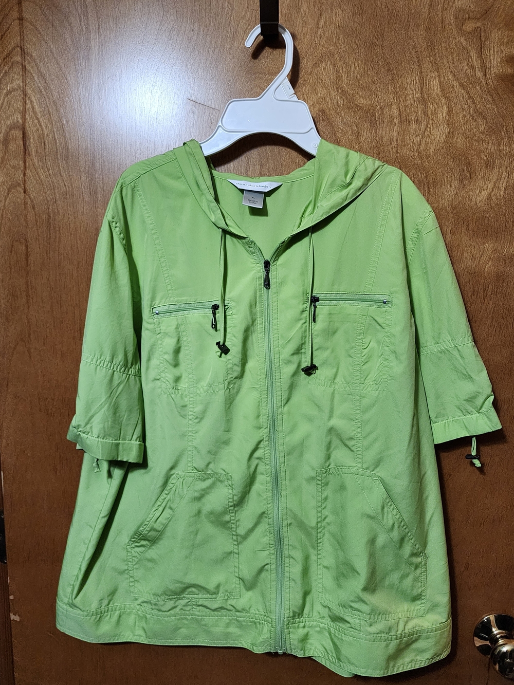 Christopher & Banks XL Lime Green Full Zip Hooded Utility Jacket Pockets